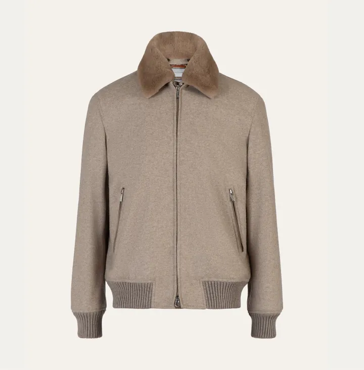 Cashmere an wool bomber with mink fur collar