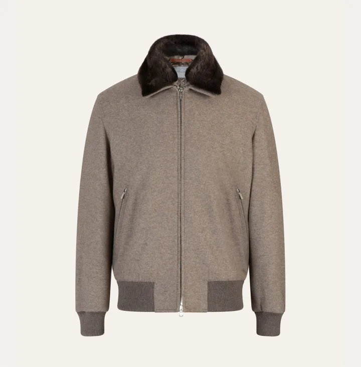 Cashmere an wool bomber with beaver fur collar
