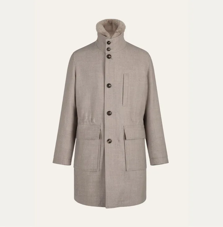 Wool parka with beaver fur collar