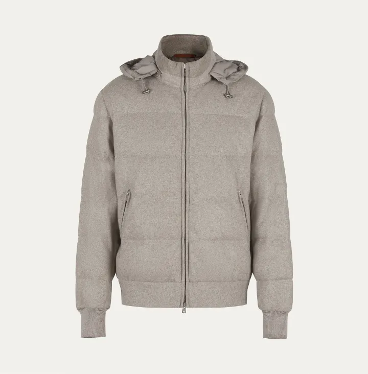 Down jacket with concealed hood