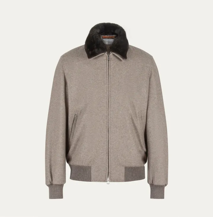 Cashmere bomber with detachable fur coll