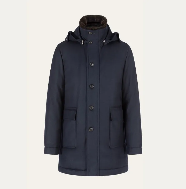 Parka in flanella con collo in montone