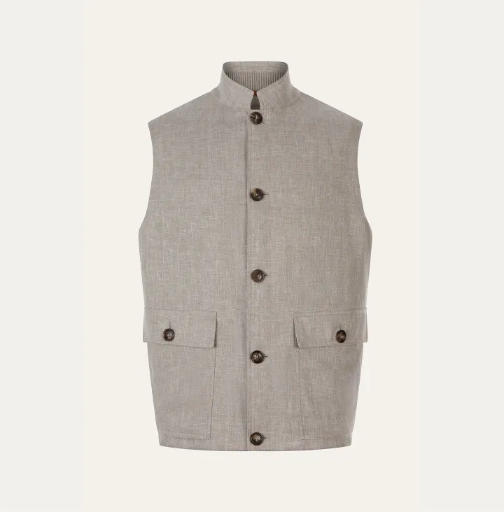 Sleevless linen light down jacket