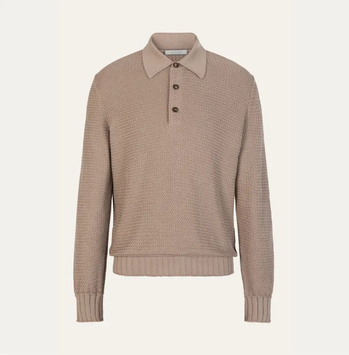 Cable knit cotton polo